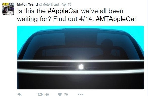 Is this the #AppleCar we've all been waiting for? Find out 4/14. #MTAppleCar