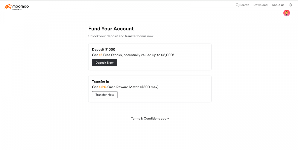 fund your account page on moomoo